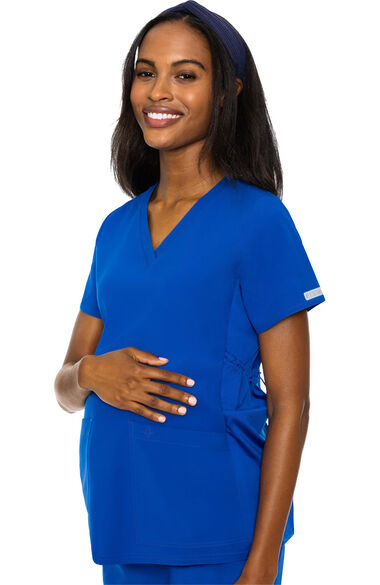 Women's Maternity 4 Way Stretch V-Neck Solid Scrub Top, , large