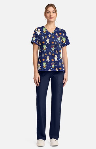 Women's Bluey Pumpkin Pups Print Scrub Top Women's Bluey Pumpkin Pups Print Scrub Top
