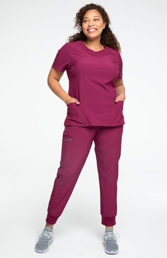 Women's Scrub Set: Split Round Neck Top & Tapered Jogger Pant Women's Scrub Set: Split Round Neck Top & Tapered Jogger Pant