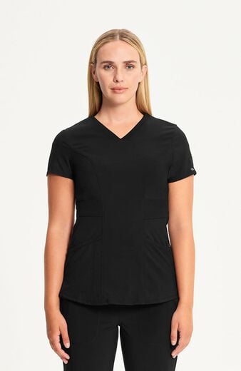 Women's 3-Pocket Knit Panel V-Neck Scrub Top Women's 3-Pocket Knit Panel V-Neck Scrub Top