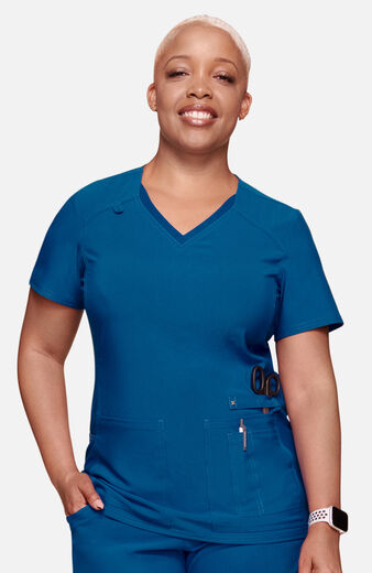 Women's V-Neck Knit Panel Solid Scrub Top, V-Neck Knit Panel Top
