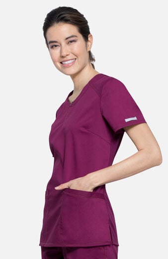 Women's Zip Round Neck Solid Scrub Top Women's Zip Round Neck Solid Scrub Top