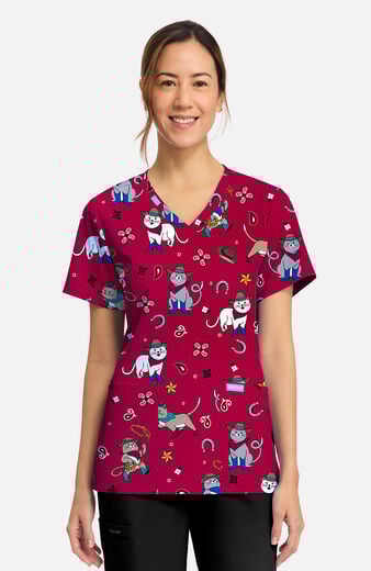Women's Cowgirl Kitty Print Scrub Top Women's Cowgirl Kitty Print Scrub Top