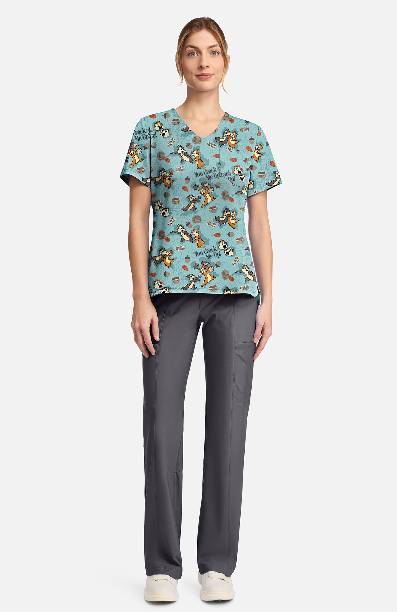Women's Crack Me Up Print Scrub Top, , large