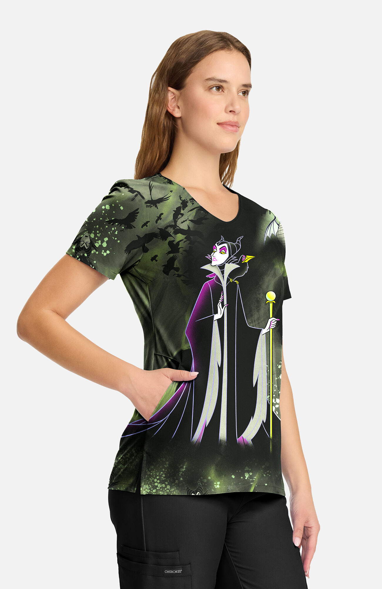 Women's Maleficent Dark Clouds Print Scrub Top, , large