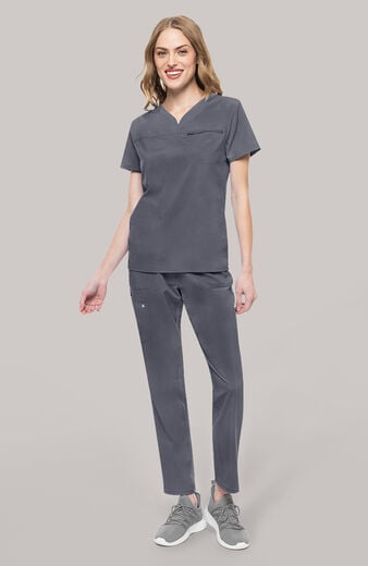 Women's Scrub Set: Notch V-Neck Tuck In Top & Drawstring Straight Leg Pant Women's Scrub Set: Notch V-Neck Tuck In Top & Drawstring Straight Leg Pant