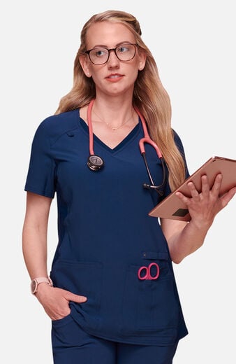 Women's V-Neck Knit Panel Solid Scrub Top Women's V-Neck Knit Panel Solid Scrub Top