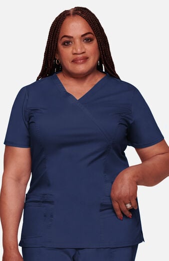 Women's Mock Wrap Princess Seam Solid Scrub Top Women's Mock Wrap Princess Seam Solid Scrub Top