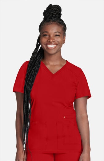 Women's V-Neck Knit Panel Solid Scrub Top Women's V-Neck Knit Panel Solid Scrub Top