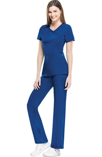 Women's Scrub set: 4-Pocket Knit Panel Mock Wrap Top & Rib Knit Drawstring Waist Pant Women's Scrub set: 4-Pocket Knit Panel Mock Wrap Top & Rib Knit Drawstring Waist Pant