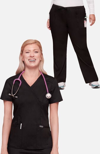 Women's Scrub Set: Mock Wrap Top & Drawstring Pant Women's Scrub Set: Mock Wrap Top & Drawstring Pant