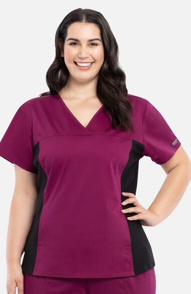Women's Knit Panel Solid Scrub Top, , large