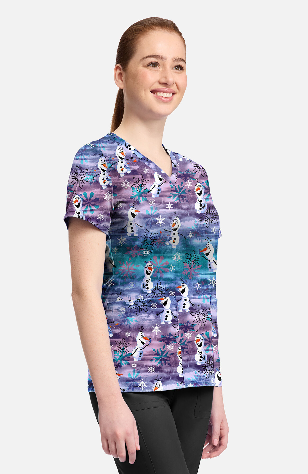 Women's Olaf In Arendelle Print Scrub Top, , large