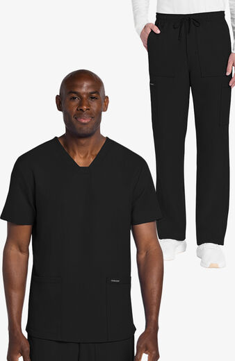 Men's Scrub Set: 2-Pocket Squared V-Neck Top & Zip Fly Cargo Straight Leg Pant Men's Scrub Set: 2-Pocket Squared V-Neck Top & Zip Fly Cargo Straight Leg Pant