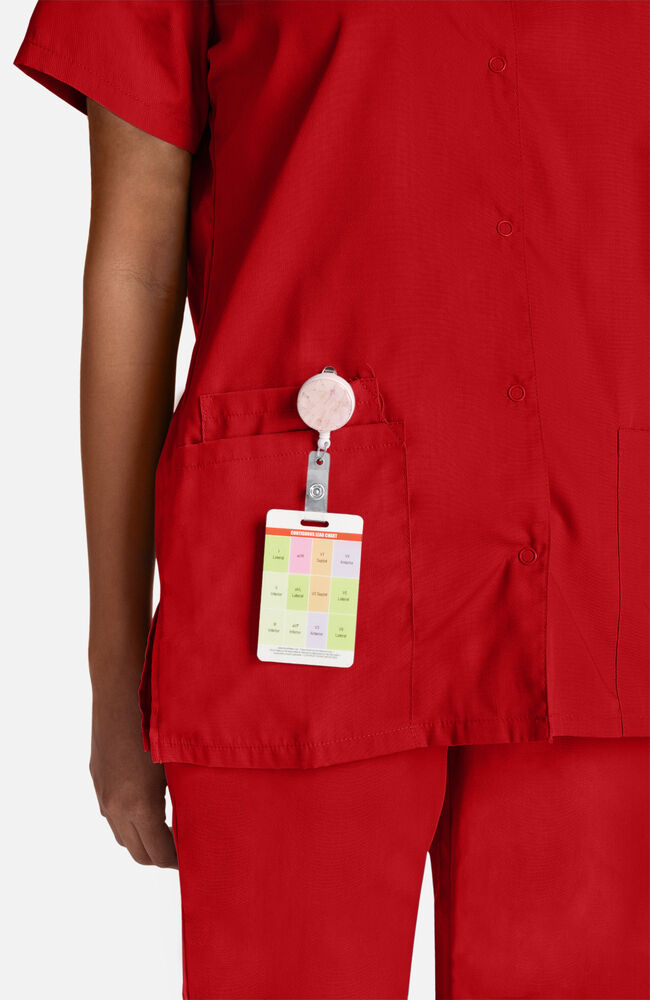 Short sleeve snap front scrub top store
