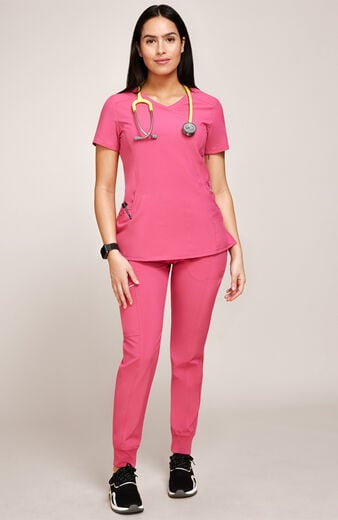 Women's Scrub Set: Mock Wrap Solid Top & Tapered Jogger Pant Women's Scrub Set: Mock Wrap Solid Top & Tapered Jogger Pant