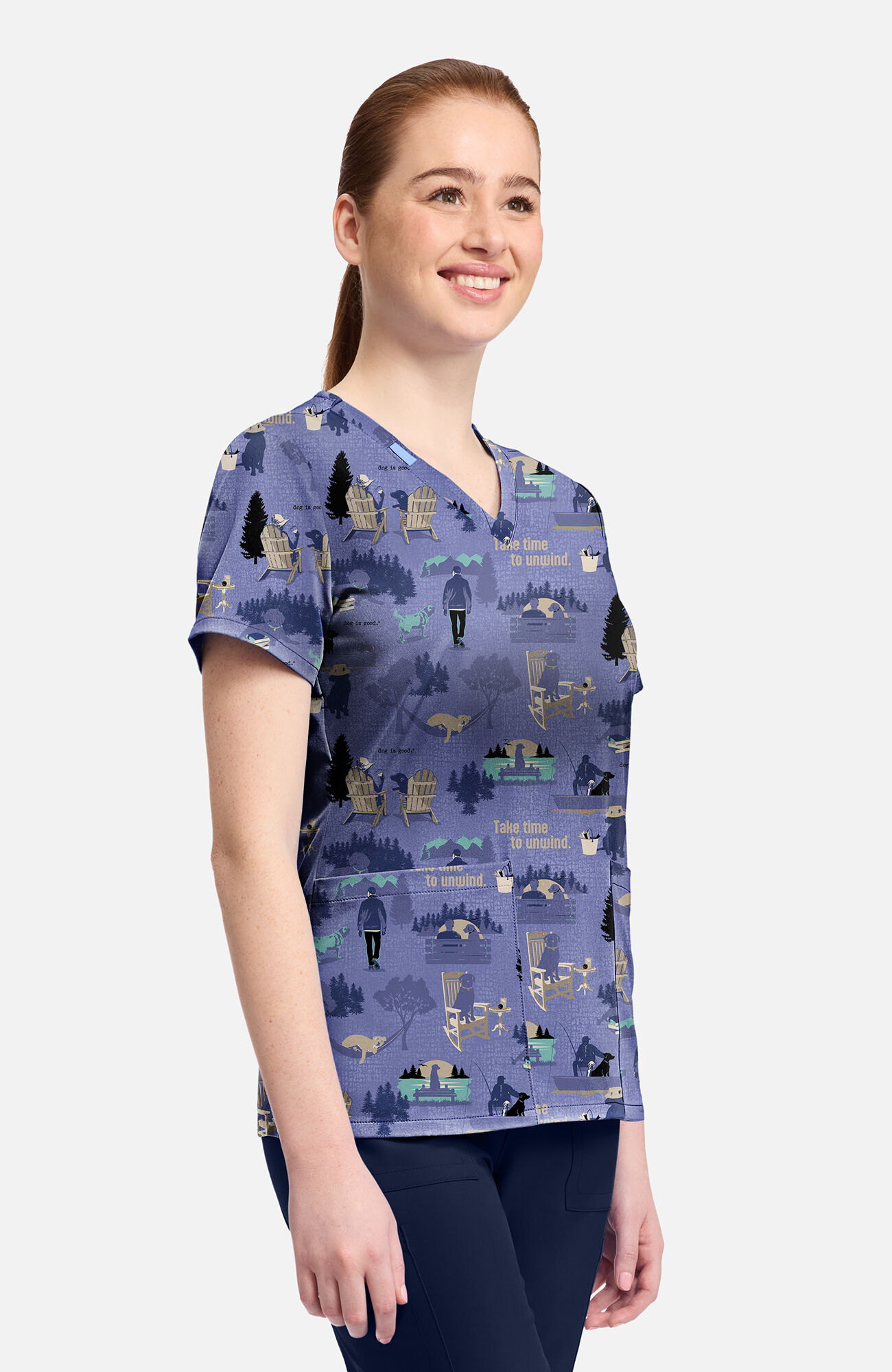 Women's Take Time To Unwind Print Scrub Top, , large