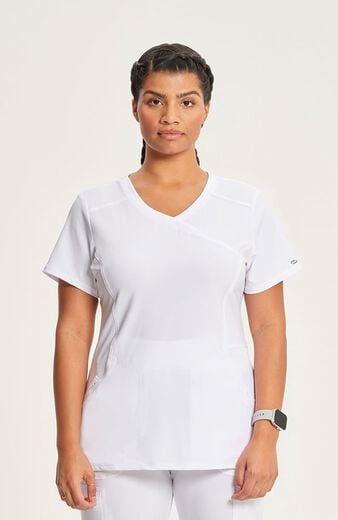Women's 4-Pocket Knit Panel Mock Wrap Scrub Top Women's 4-Pocket Knit Panel Mock Wrap Scrub Top