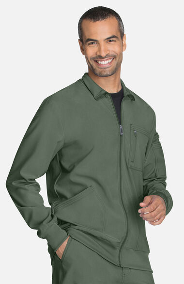 Men's Zip Front Warm-Up Solid Scrub Jacket, , large
