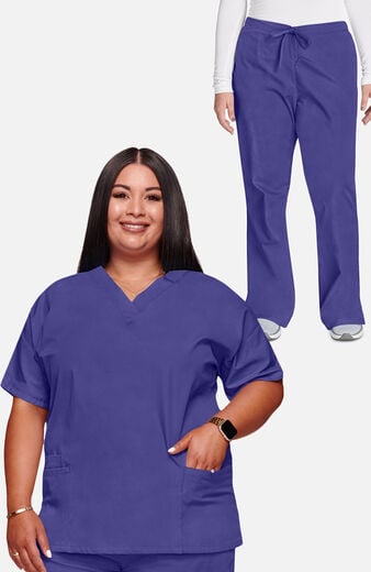Women's Scrub Set: V-Neck Top & Flare Leg Drawstring Pant Women's Scrub Set: V-Neck Top & Flare Leg Drawstring Pant