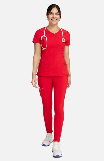 Women's Scrub Set: Mock Wrap Solid Top & Tapered Jogger Pant Women's Scrub Set: Mock Wrap Solid Top & Tapered Jogger Pant