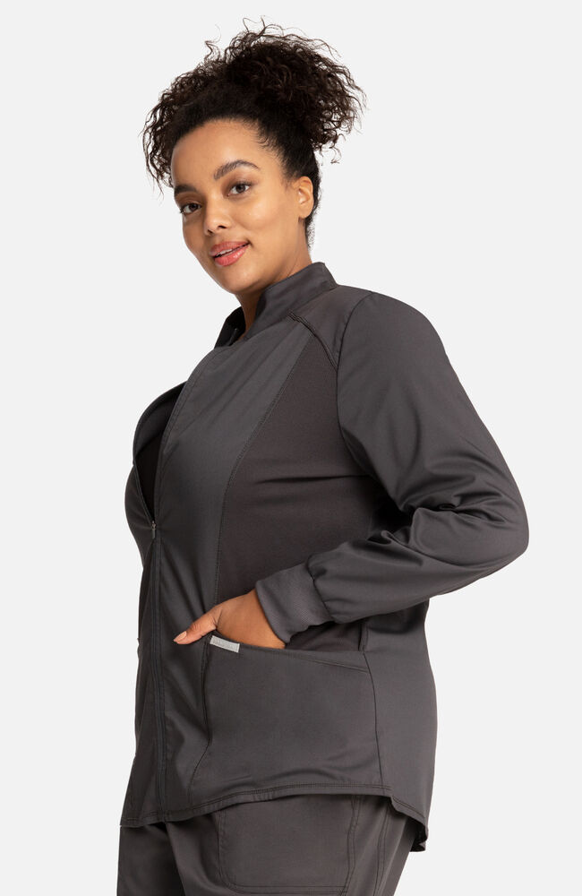 Women s Zip Front High Low Solid Scrub Jacket Cherokee Uniforms