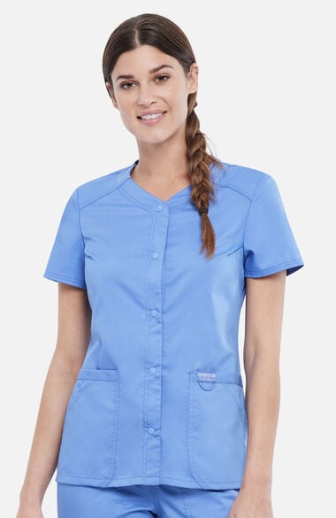 Clearance Women's Snap Front Solid Scrub Top, , large