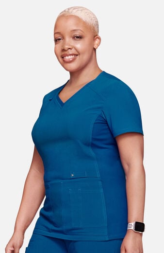 Women's V-Neck Knit Panel Solid Scrub Top Women's V-Neck Knit Panel Solid Scrub Top