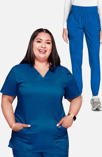 Women's Scrub Set: 3-Pocket V-Neck Stretch Top & Jogger Pant Women's Scrub Set: 3-Pocket V-Neck Stretch Top & Jogger Pant