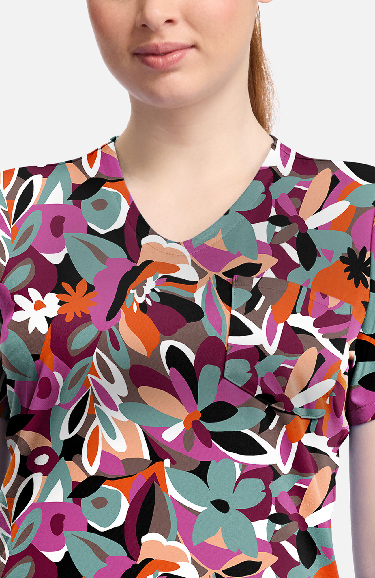 Women's Cut Flowers Print Scrub  Top, , large