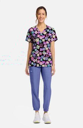 Women's  V-Neck Health-Abet Print Scrub Top Women's  V-Neck Health-Abet Print Scrub Top