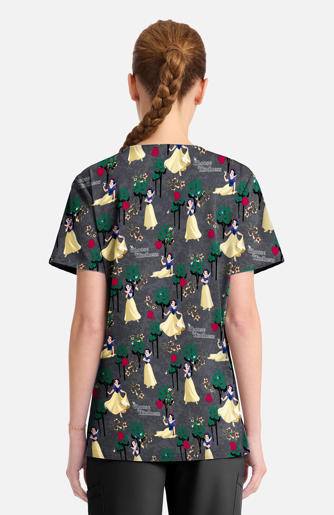 Women's Snow White Sending Kindness Print Scrub Top, , large