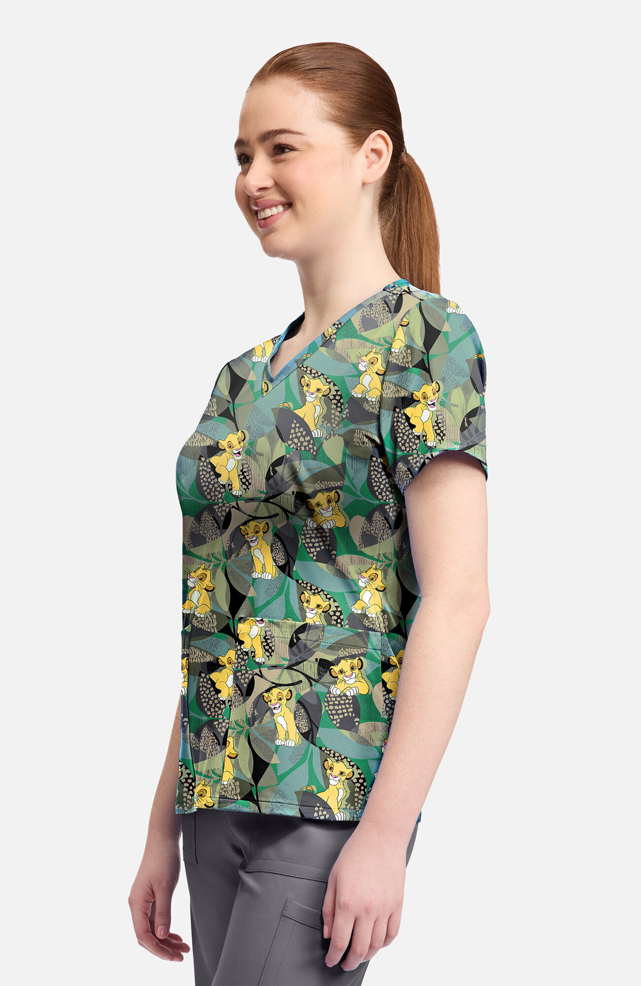 Women's Lion King Tropical Roar Print Scrub Top, , large