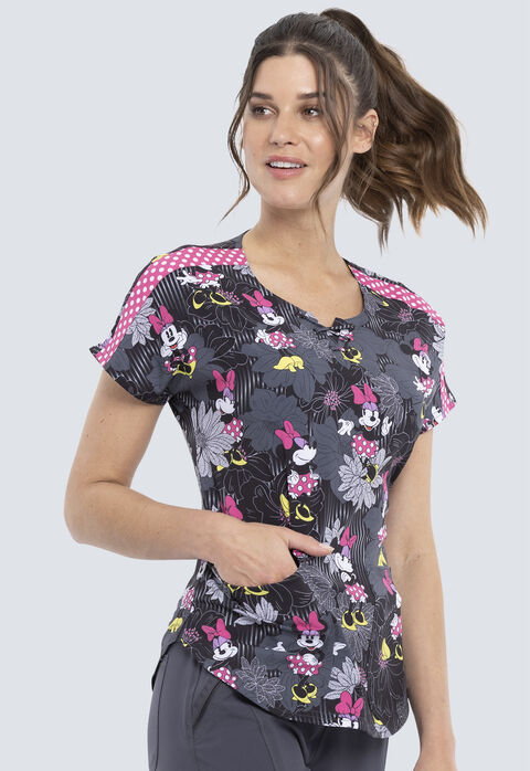 Minnie Mouse Love And Flowers Round Neck Top, , large