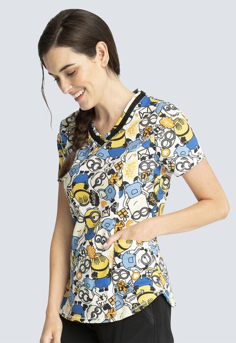 Minions Love Makes Me Happy Shaped V-Neck Top, , large