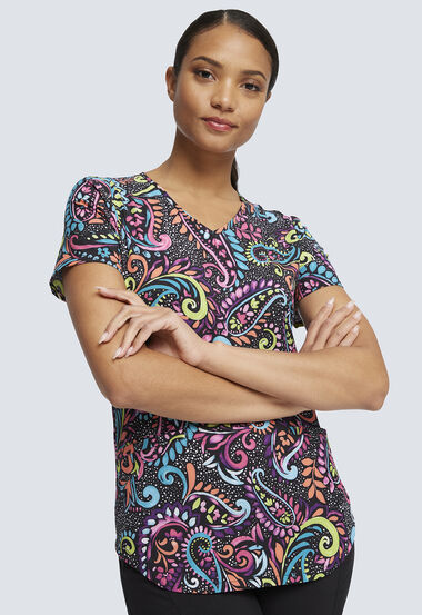 Painted Paisley V-Neck Print Top, , large