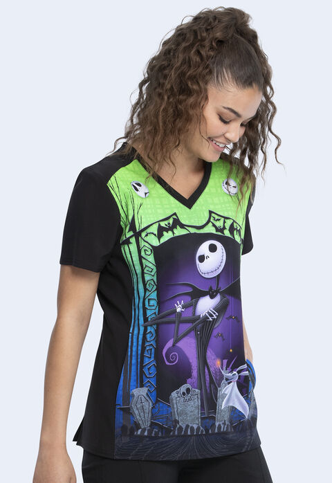 The Nightmare Before Christmas Jack And Zero V-Neck Top, , large