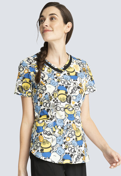 Minions Love Makes Me Happy Shaped V-Neck Top, , large