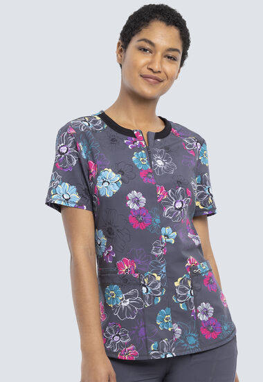 Poppin' Floral Round Neck Top, , large