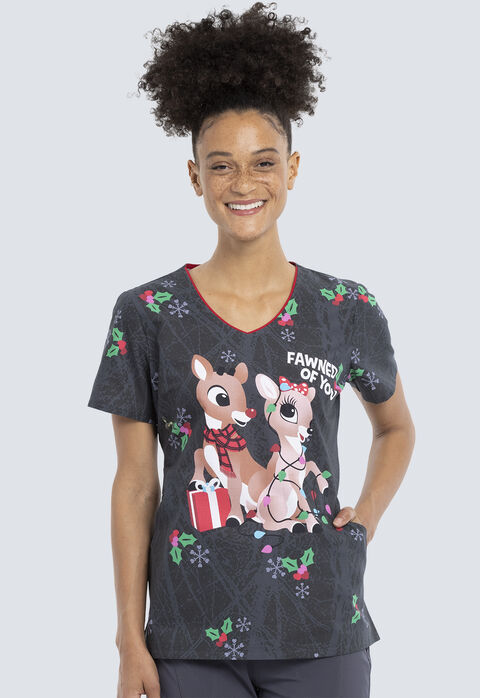 Rudolph the Red-Nosed Reindeer Fawned Of You V-Neck Top, , large