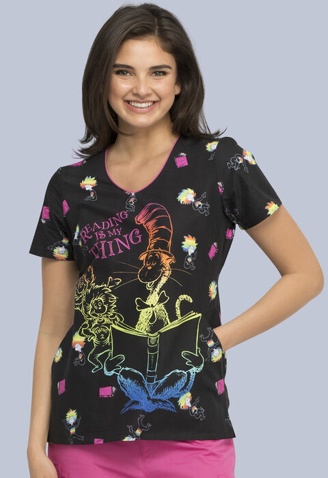 Dr. Seuss Reading Is My Thing V-Neck Top, , large