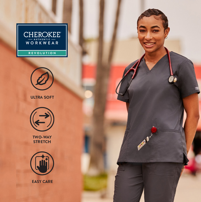 revolution by cherokee workwear, ultra soft, two-way stretch, easy care