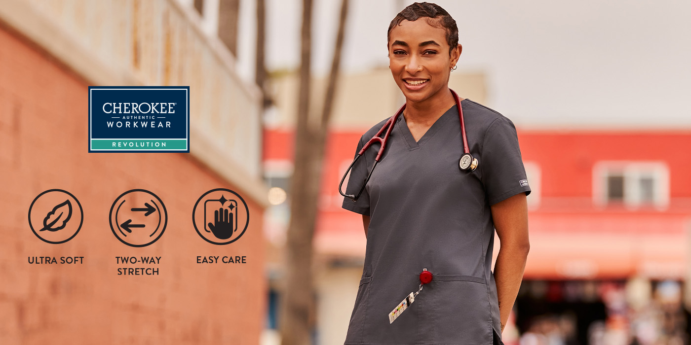 revolution by cherokee workwear, ultra soft, two-way stretch, easy care