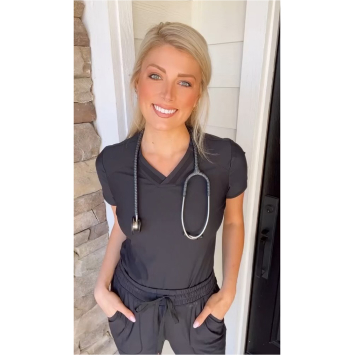 Nurse Kelley wearing FORM scrubs