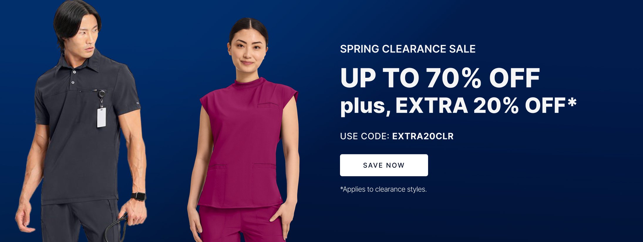 Spring Clearance Sale up to 70% off. Plus, extra 20% Off* Use code: EXTRA20CLR  Shop Now *Applies to clearance styles.