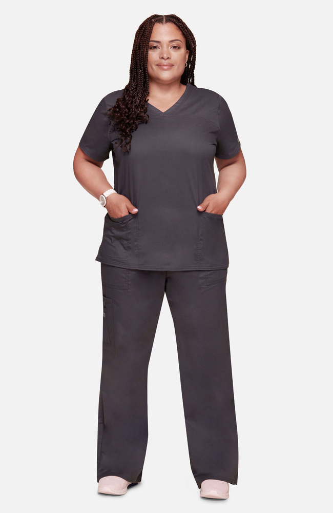 なりこ　W 3STP DRP SKRT Women's Scrub set: 3-Pocket V-Neck Top & Flare Leg