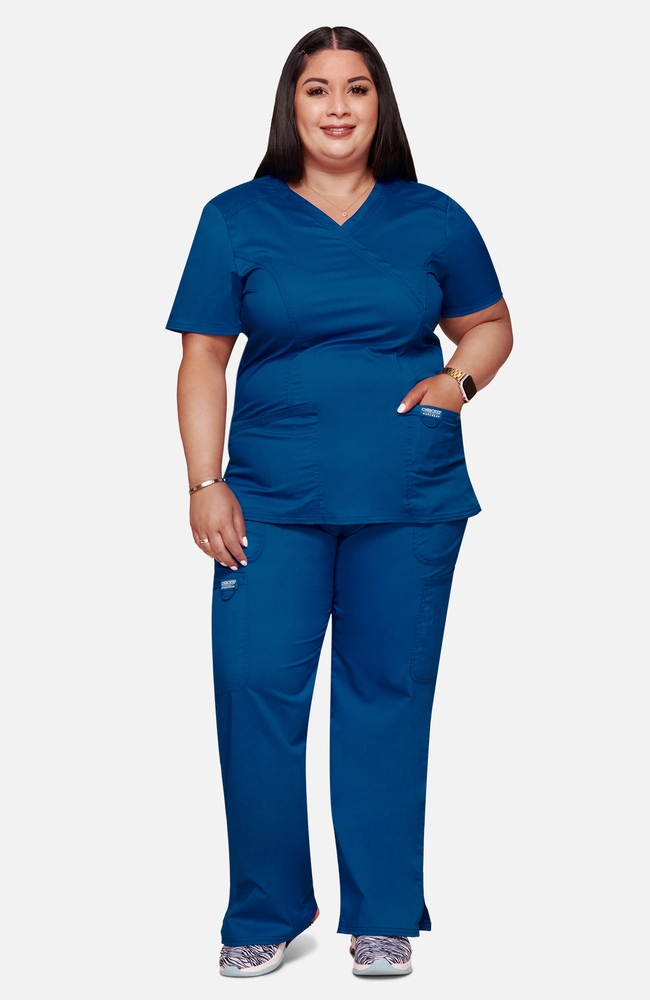 ウェア Mac Women's Mock Wrap Solid Scrub Top with Princess Seams