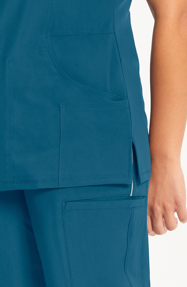 Women's 4-Pocket Knit Panel Mock Wrap Scrub Top | Cherokee