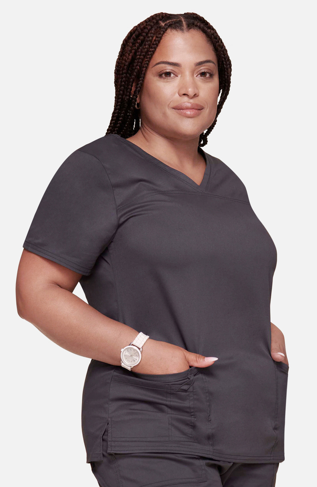 なりこ　W 3STP DRP SKRT Women's Scrub set: 3-Pocket V-Neck Top & Flare Leg