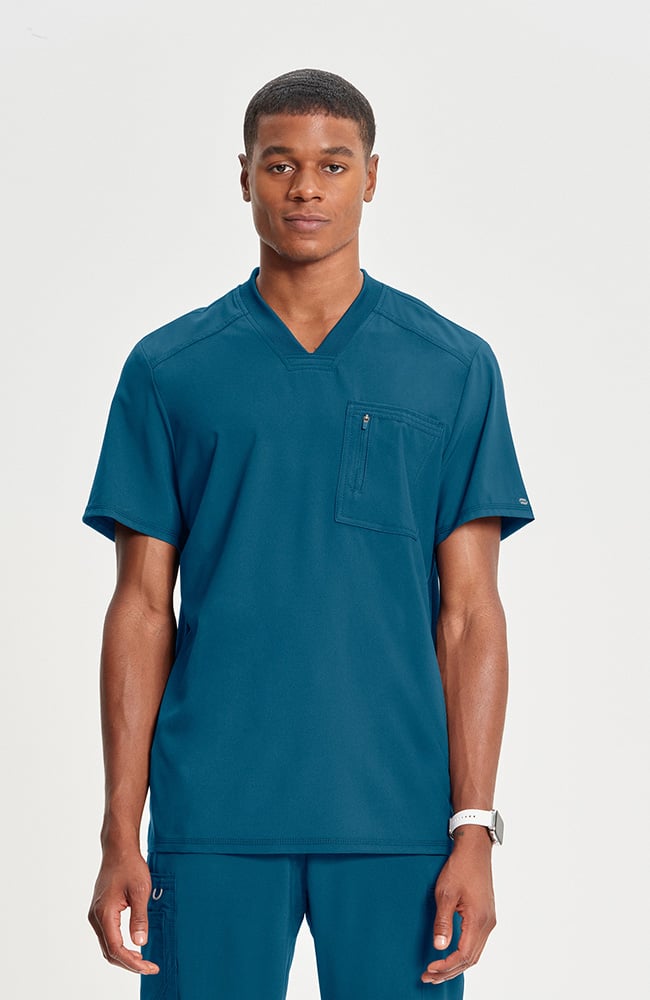 Men's V-Neck Knit Panel Solid Scrub Top | Cherokee Uniforms